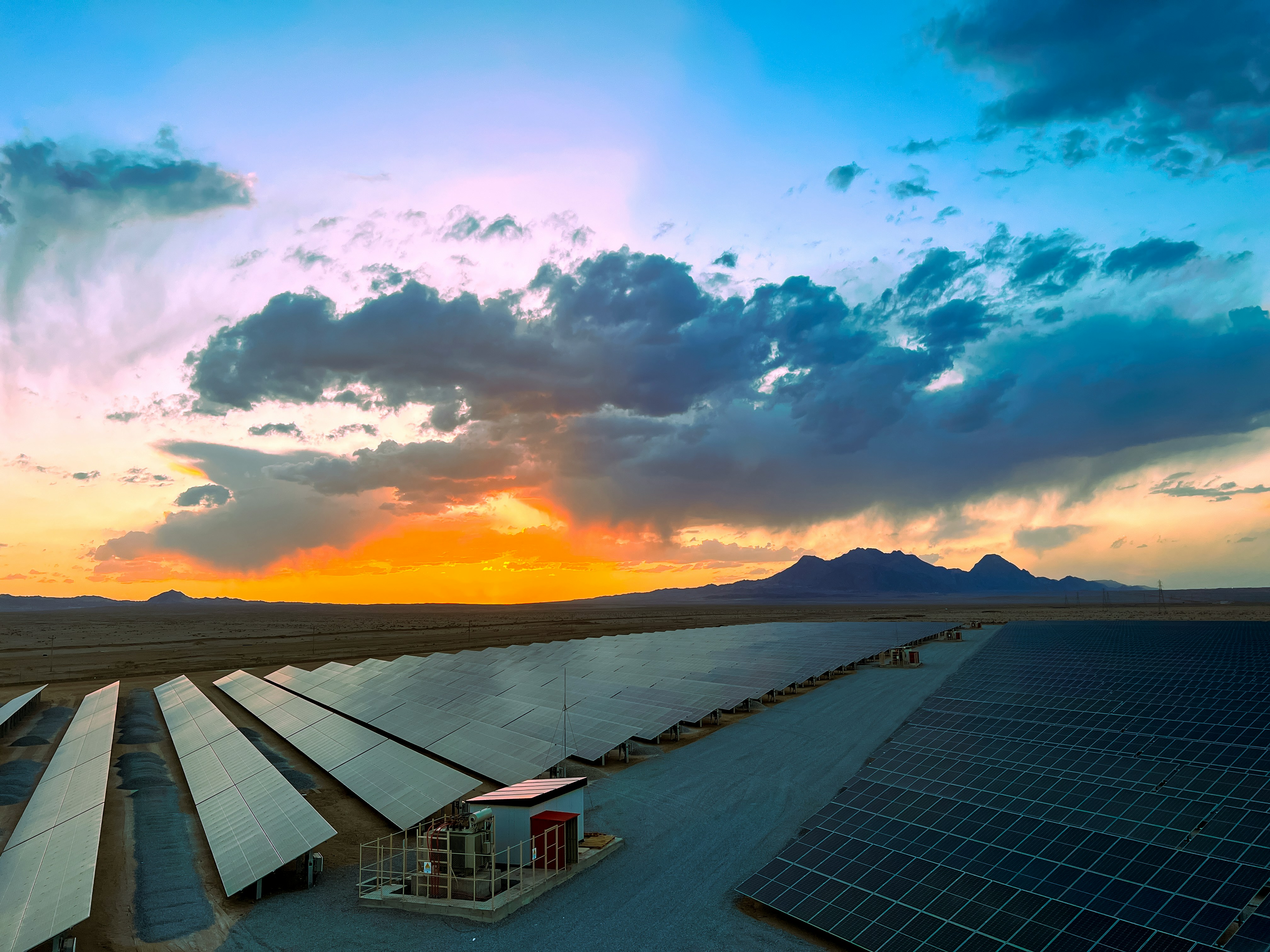 Solar array at sunset